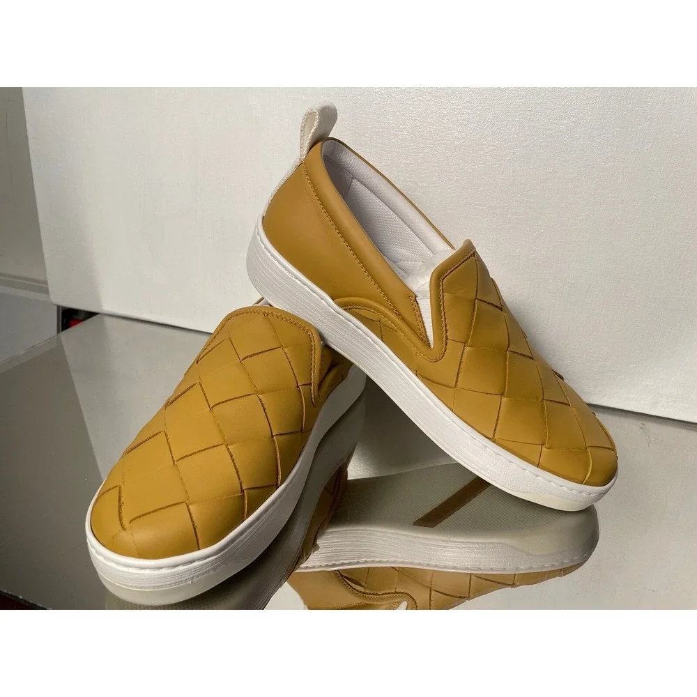 Bottega‎ Veneta 578303 Yellow Leather intrecciato Slip on Loafers shoes 40.5